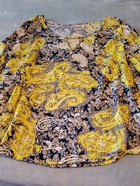 Cato Yellow and Navy Paisley Scoop Neck Tunic